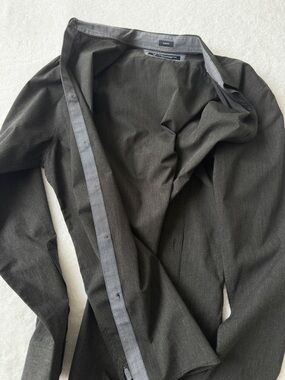 American Eagle Slim Fit Button Down Shirt Grey Minimal Mens